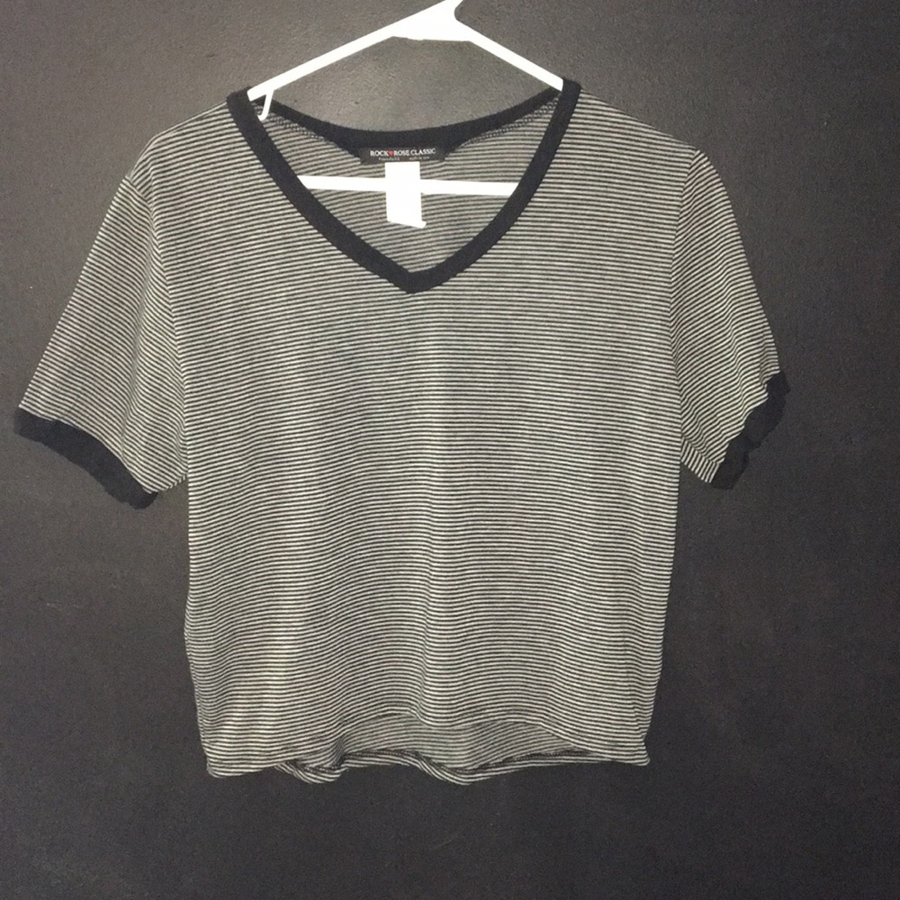 Grey And Black Striped Crop Top